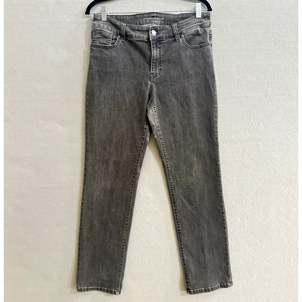 Chico's Womens Gray Denim Straight Leg Jeans Regular Fit Mid Rise 5-Pocket